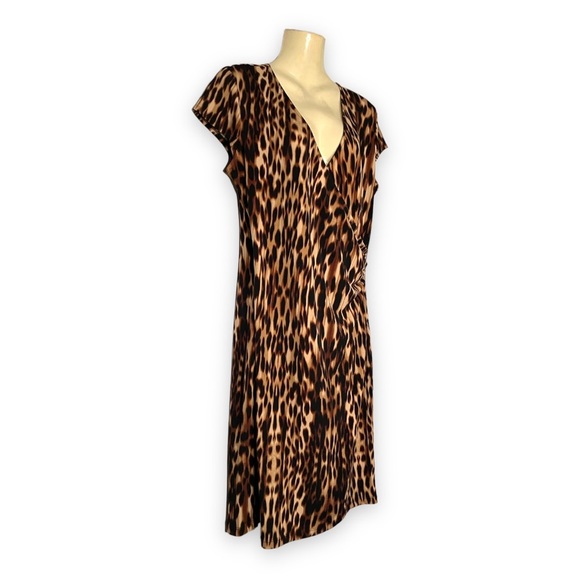 Nine West Cheetah Print Dress Surplice Wrap Lightweight Stretch Fabric Small - Picture 2 of 5